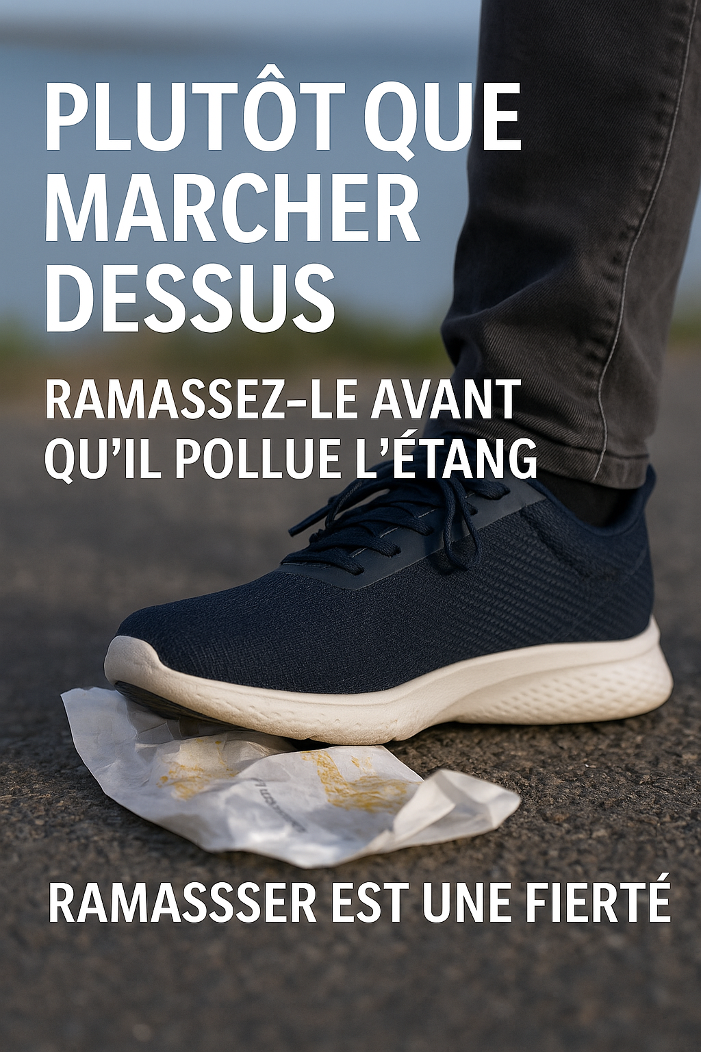 pied écrasant du papier Image de sensibilisation contre les déchets dans la nature