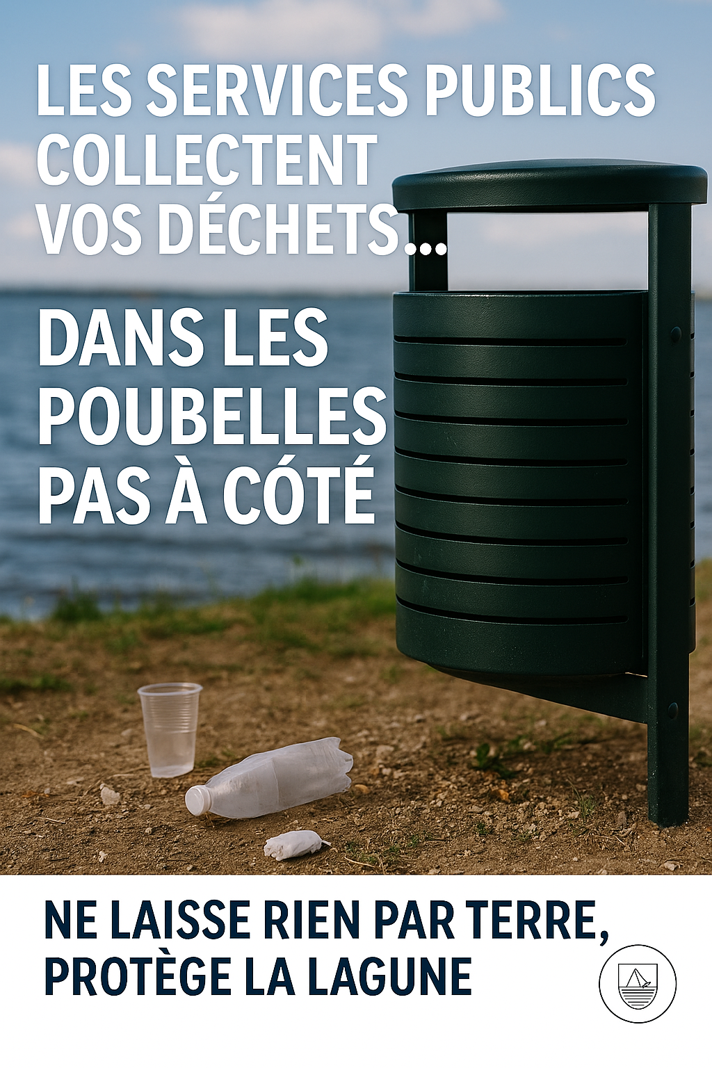 poubelle verte avec des déchets au sol Image de sensibilisation contre les déchets dans la nature